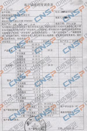 中成泵業2015年度客戶滿意度調查展示
